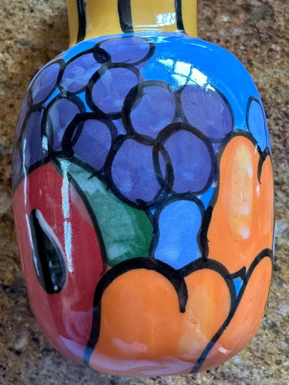 Colorful Tropical Fruit Hand-painted Art Pottery Vase Whimsical Artist Signed 6" - Picture 4 of 10